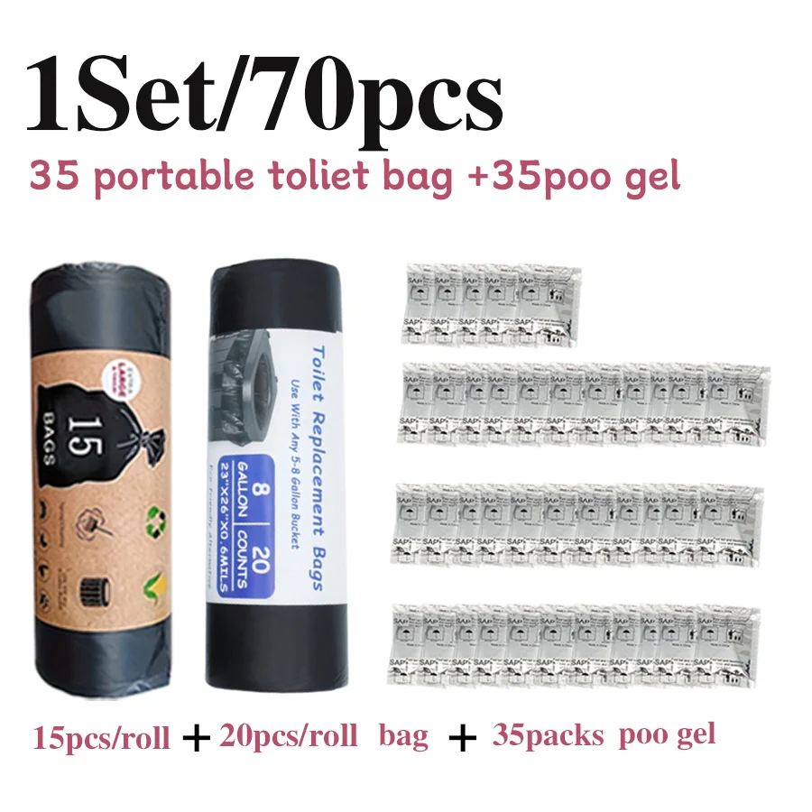 70PCS Portable Toilet Gel Packs & Bags Set, Absorbent Resin, Odor Eliminator, Emergency Sanitation for Camping, Hiking & Outdoor