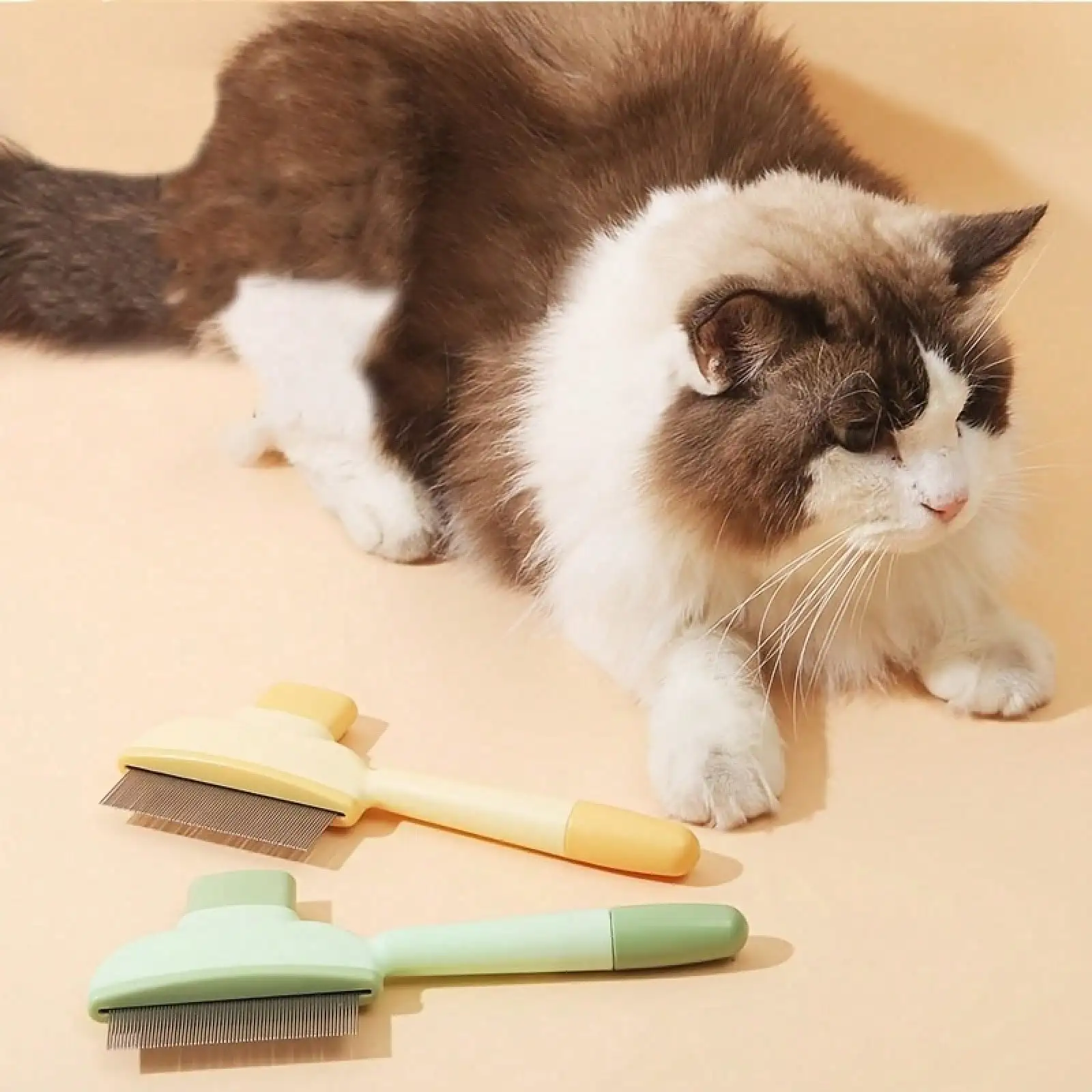 

Self-Cleaning Pet Grooming Brush - For Dogs & Cats, Flea Removal, Dense Teeth Forked Brush