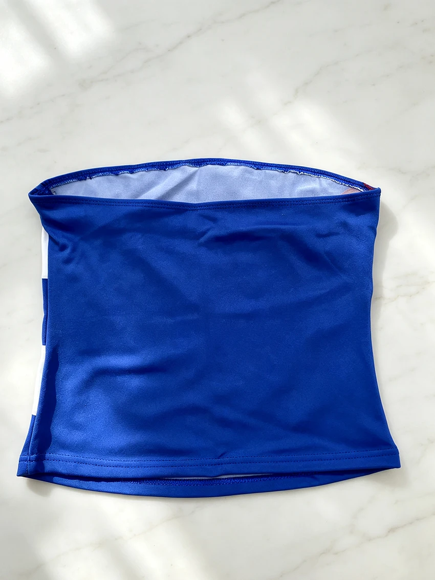 Vintage Y2K Women Cuban Flag Graphic Strapless Tube Top Elastic Bandeau Crop Sleeveless Bustier Top For Holiday Club Street Wear