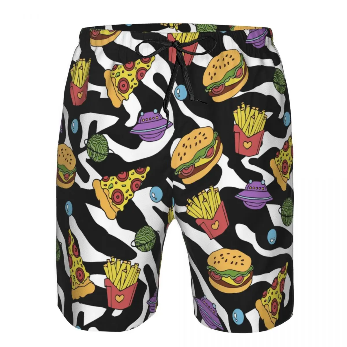 Beach swimsuit men's quick-drying swimwear Pizza Hamburger French Fries On 80s 90s Zebra swimwear beach shorts male swimsuit