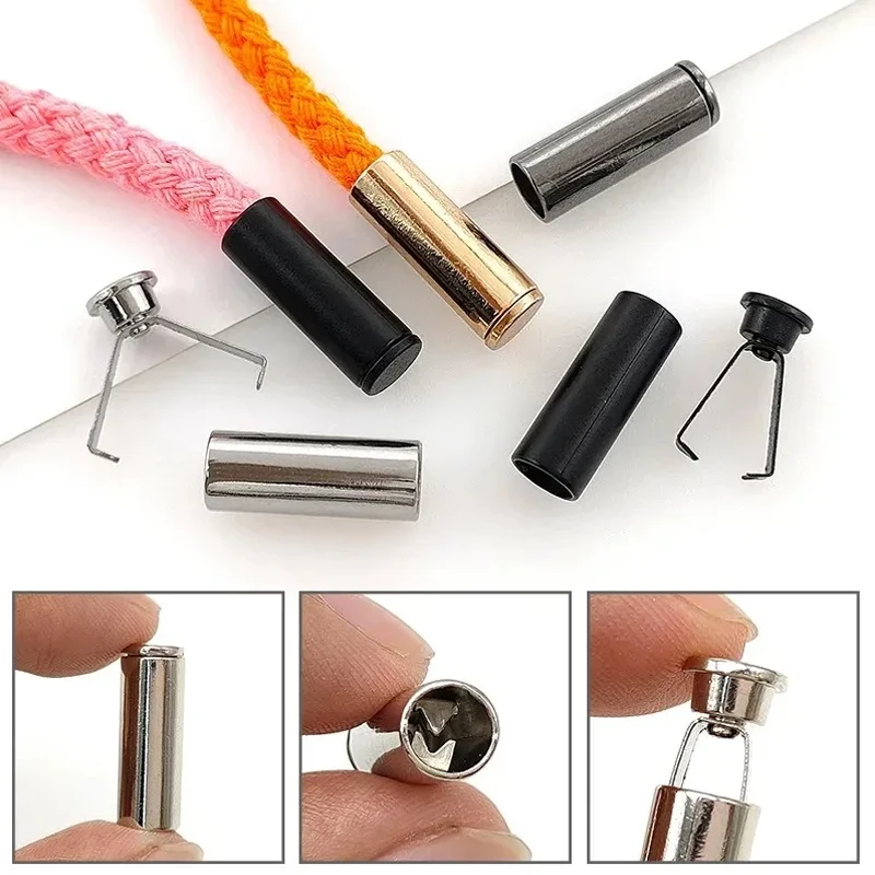 20 Sets Metal Rope Ends Stopper Button Cord End Lock Cap Hanging Bell Buckle DIY Bag Shoes Garment Lanyard Accessories