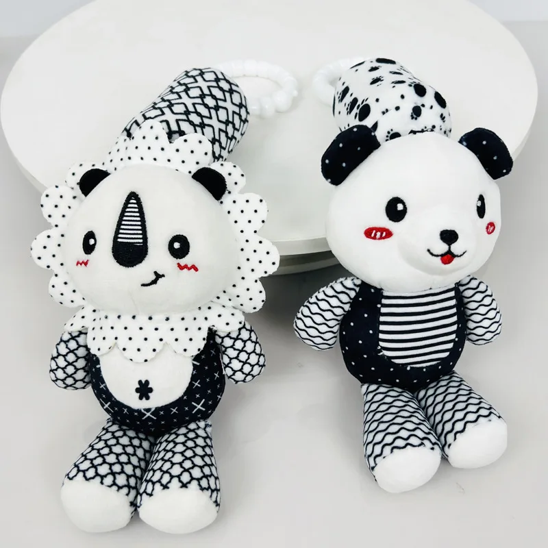 블랙 화이트 플러시 인형 아기 딸랑이 유모차 침대 걸이 벨 시각적 잡기 능력 훈련 장난감 신생아 선물 유아용