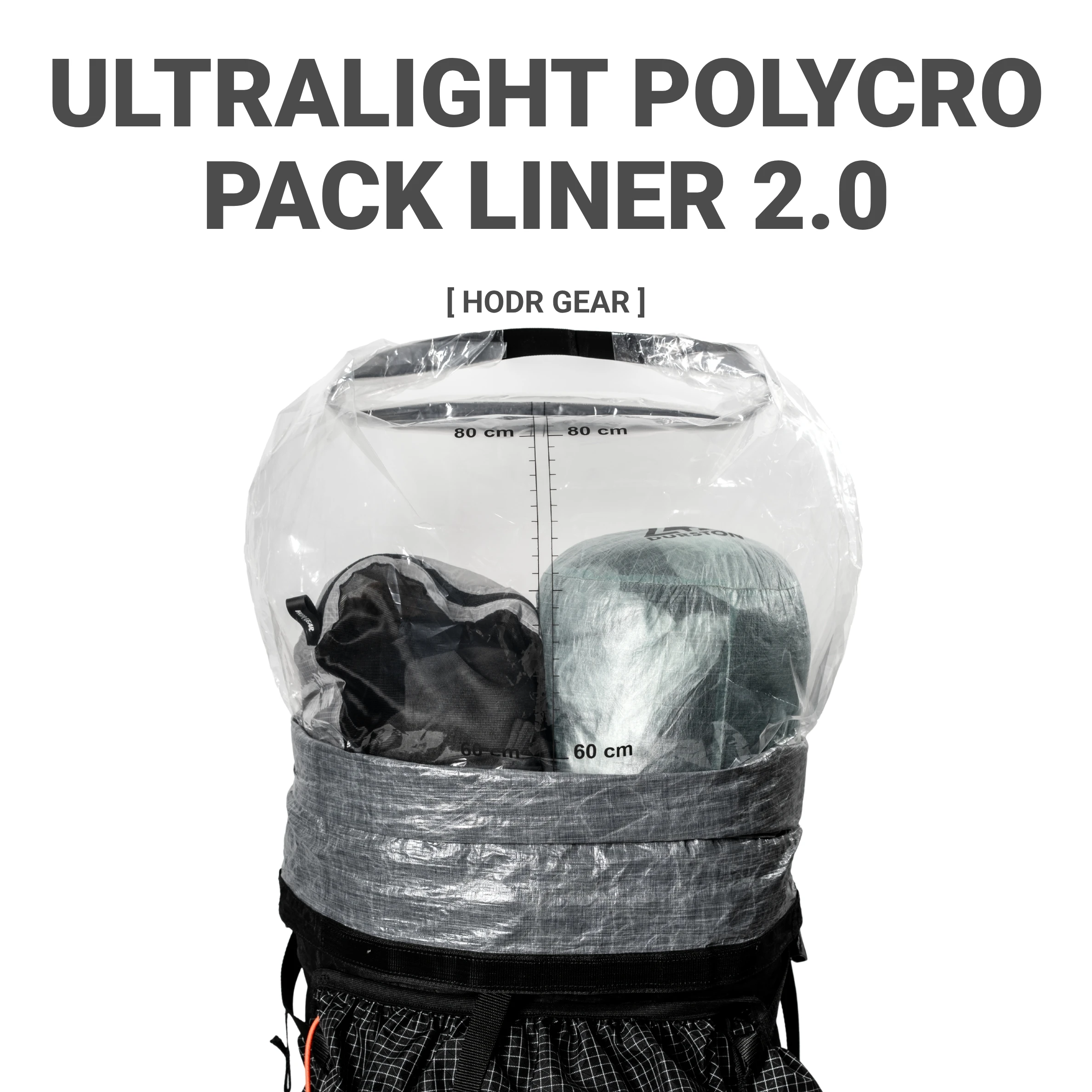 [HODRGEAR] Ultralight Polycro Pack Liner 2.0 – 2 Pack Waterproof Backpack Liner 30μm Polyolefin Film Roll+Wrap Closure 55×120cm