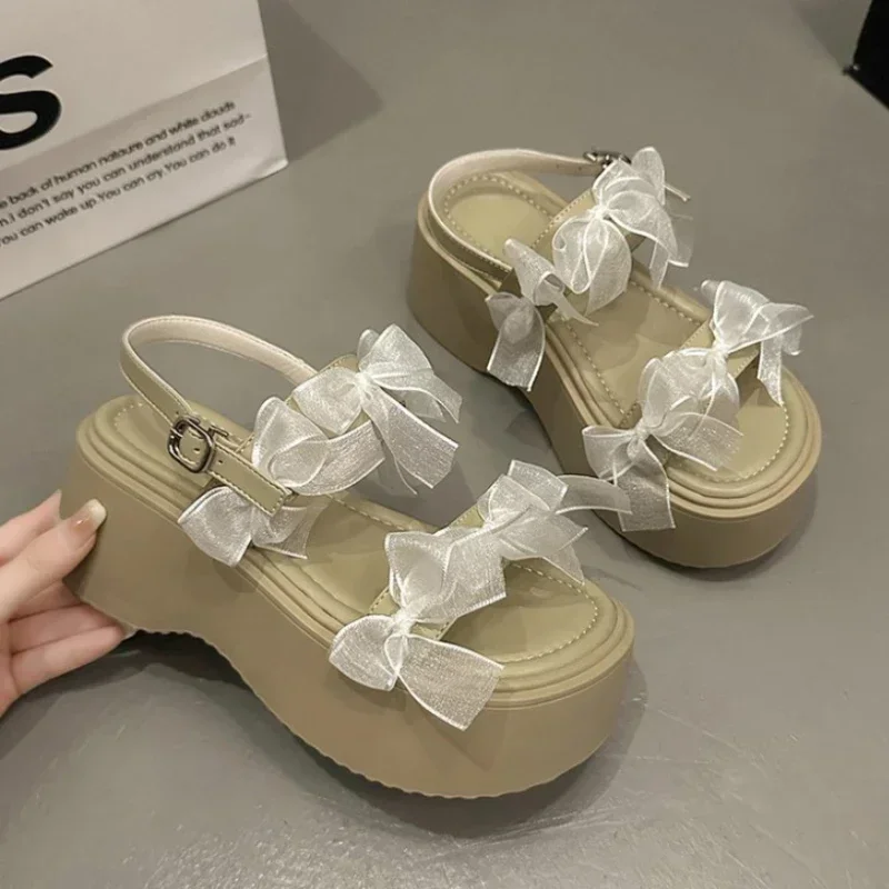 Sandals for Women's Summer 2024 New Bow Increase Roman  Platform Beach Shoes Women Wedge Sandalias De Mujer