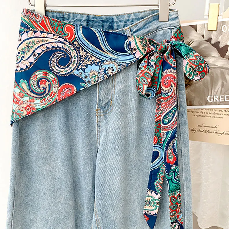 Bufanda triangular de flor de anacardo, ropa apilada para mujer, accesorios de alta gama, bufanda de seda de estilo étnico, cinturón, sello de cintura.