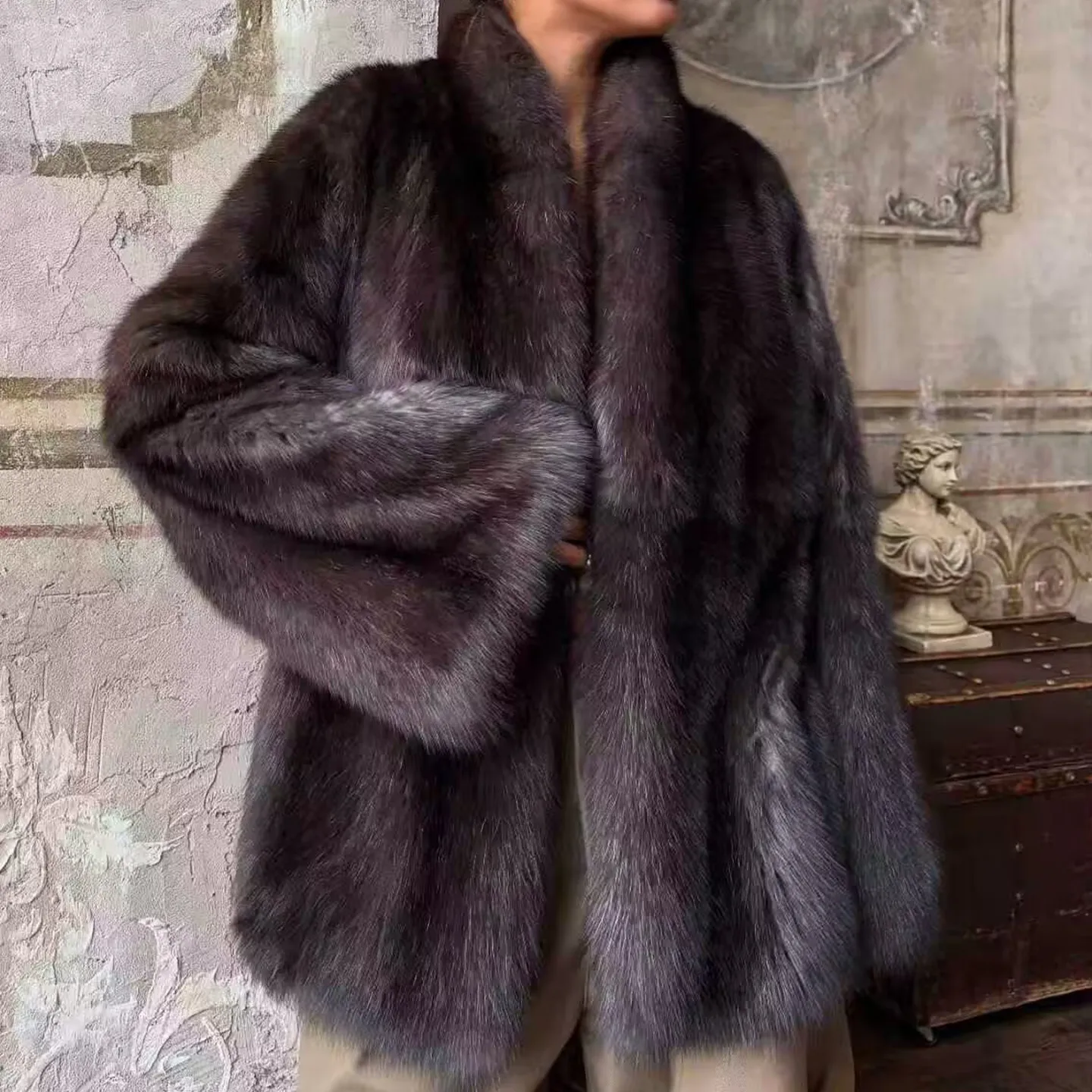 Laid-ba Fur Jaet Women's Faion Personali Simple Match Winter New Arrival 2025 Stand Fit ort Outerwear Coat