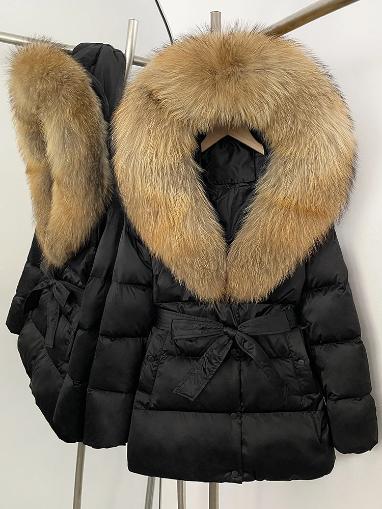 OFTBUY Winter 90% Duck Down Jacket Women Luxury Large Natural Silver Fox Fur Hooded Thick Warm Female Parkas Waterproof