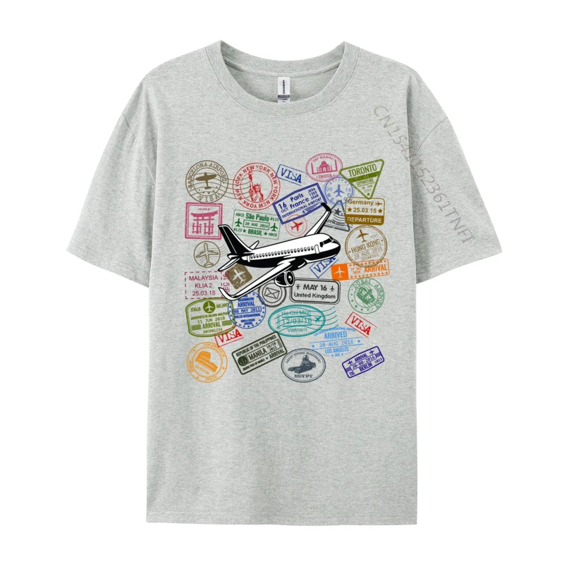 Vintage Stamp Retro Flight Travel Vacation Trip Plane Pilot Tops Tees Birthday T-Shirt Loose Funny Combed Cotton Male T-Shirt