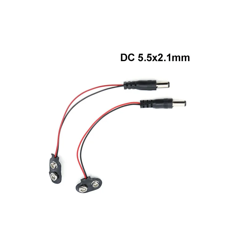 DC 5.5x2.1MM to 9V Battery T I type Clips Connector Buckle Connect wires Black Red Cable Connection w28