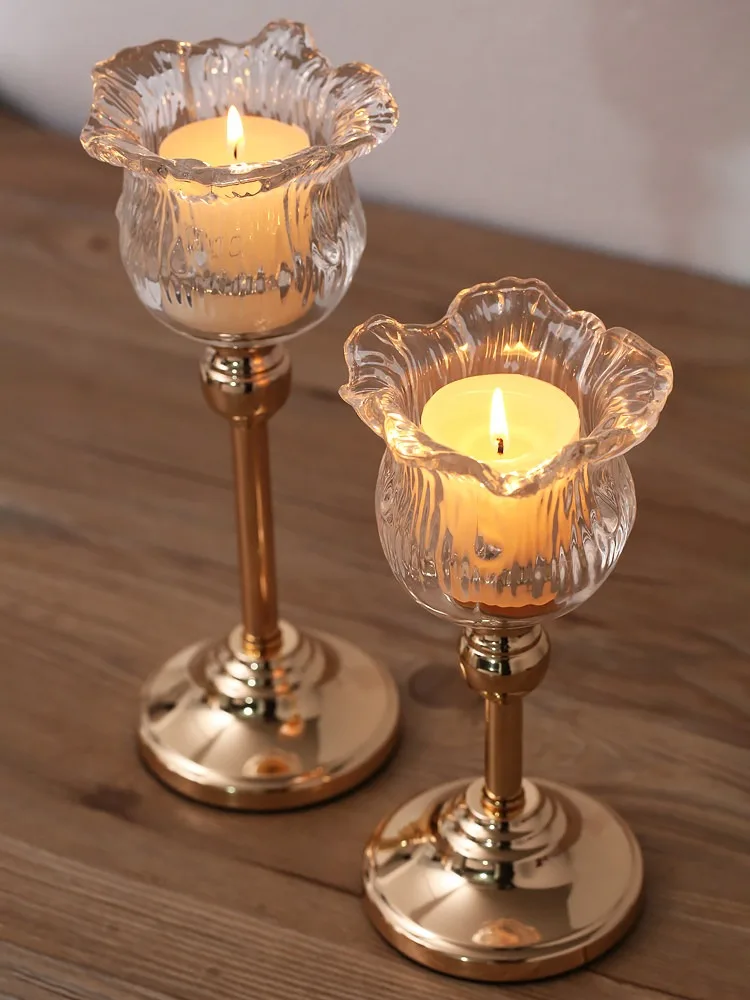 

Nordic Light Luxury Metal Crystal Glass Candle Holders Tall Romantic Candlelight Dinner Tabletop Decoration Home Ornament 촛대