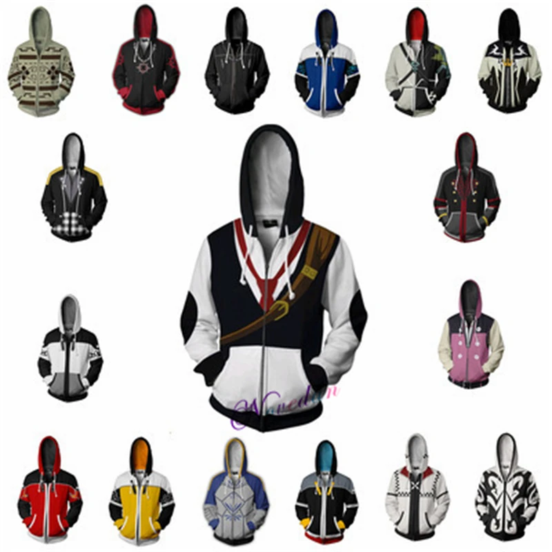 Reino corações hoodie anime jogo cosplay 3d impressão das mulheres dos homens moletom com zíper harajuku streetwear jaqueta dia das bruxas