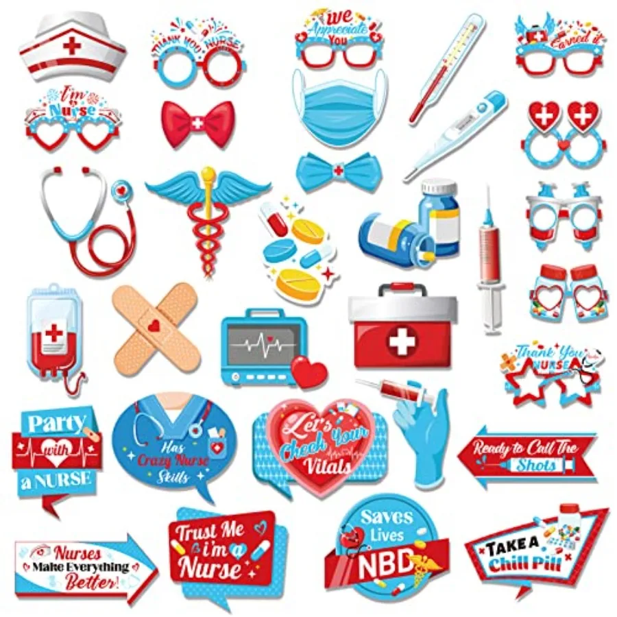 

32pcs Nurse Appreciation Week Party Photo Booth Props Novelty Thank You Nurses Selfie Props 2024 Medical Party Decorations Nurs