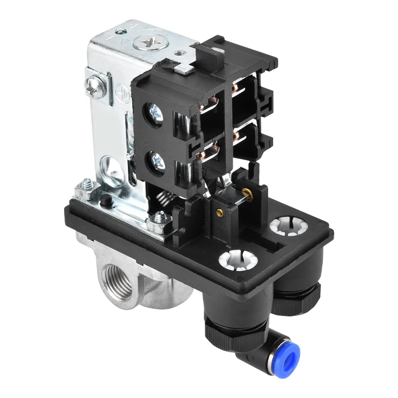 엘보우 퀵 플러그 180 ° 회전식 인터페이스 공기 압축기 압력 스위치 90-120psi 4포트 전기 공기 압축기 도구 액세서리