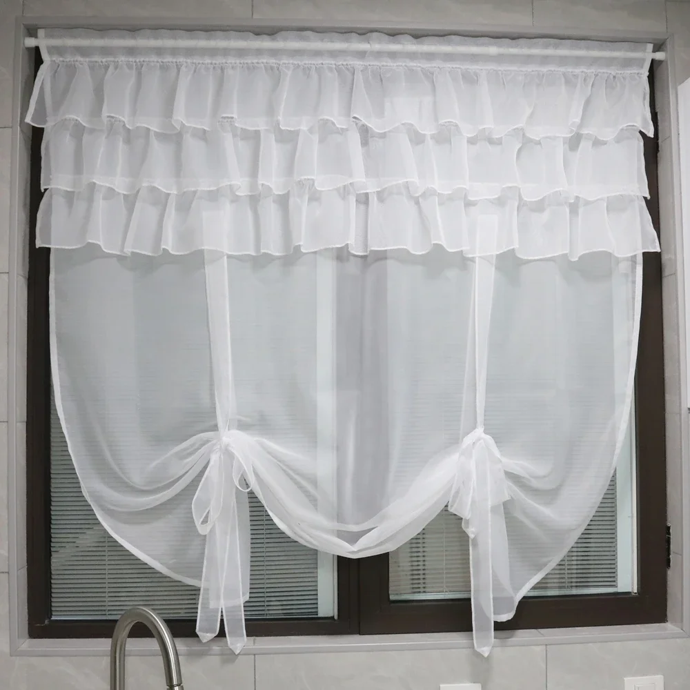 Gauze Tieblinds Curtain, Flouncing Design Kitchen Seer Wave Blinds, Home Tie-up Voile Window Treatments
