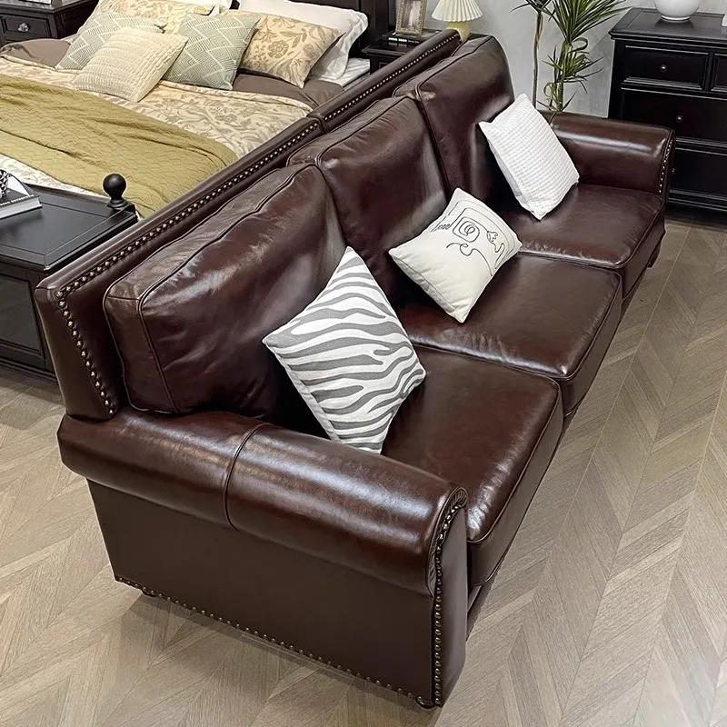 

Сельский кожаный диван, комбинация для маленькой квартиры, большой барсон, ретро-гостиная, масляный воск, кожа