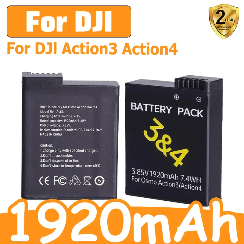 1920mAh 3.85V For DJI Action 3/4 Battery Long Endurance Low Temperature Resistance Fast Charging Sports Camera Battery