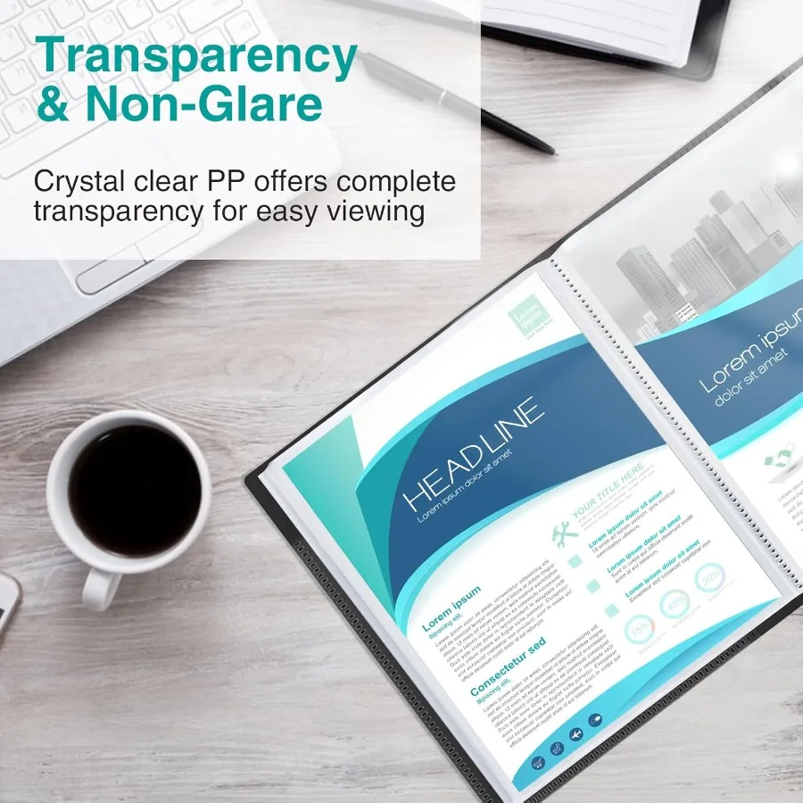 مجلد جيب Sooez 72 بأكمام بلاستيكية وشريط مطاطي بسعة كبيرة 8.5 × 11 عرض كتاب عرض 144 صفحة فنية