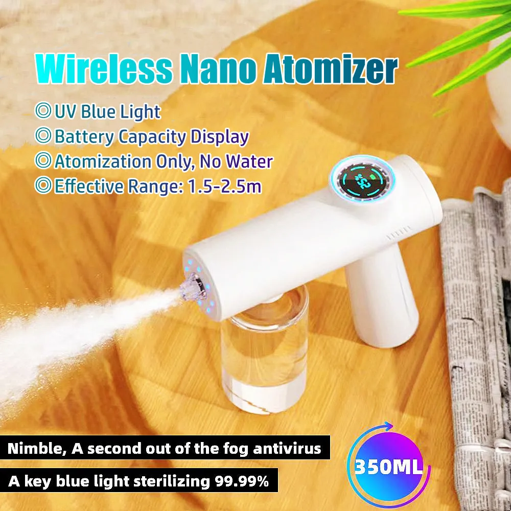 

350ML Hand-held Disinfection Gun LCD Nano UV Blue Light Atomization Sprayer Household Alcohol Atomizer USB Charging Spraying Gun