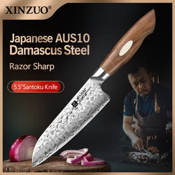 XINZUO 5.5 Inches Japanese AUS10 Damascus Steel Santoku Knife Sharp Blade Meat Slicing Knife Restaurant Cutlery Kitchen Tools