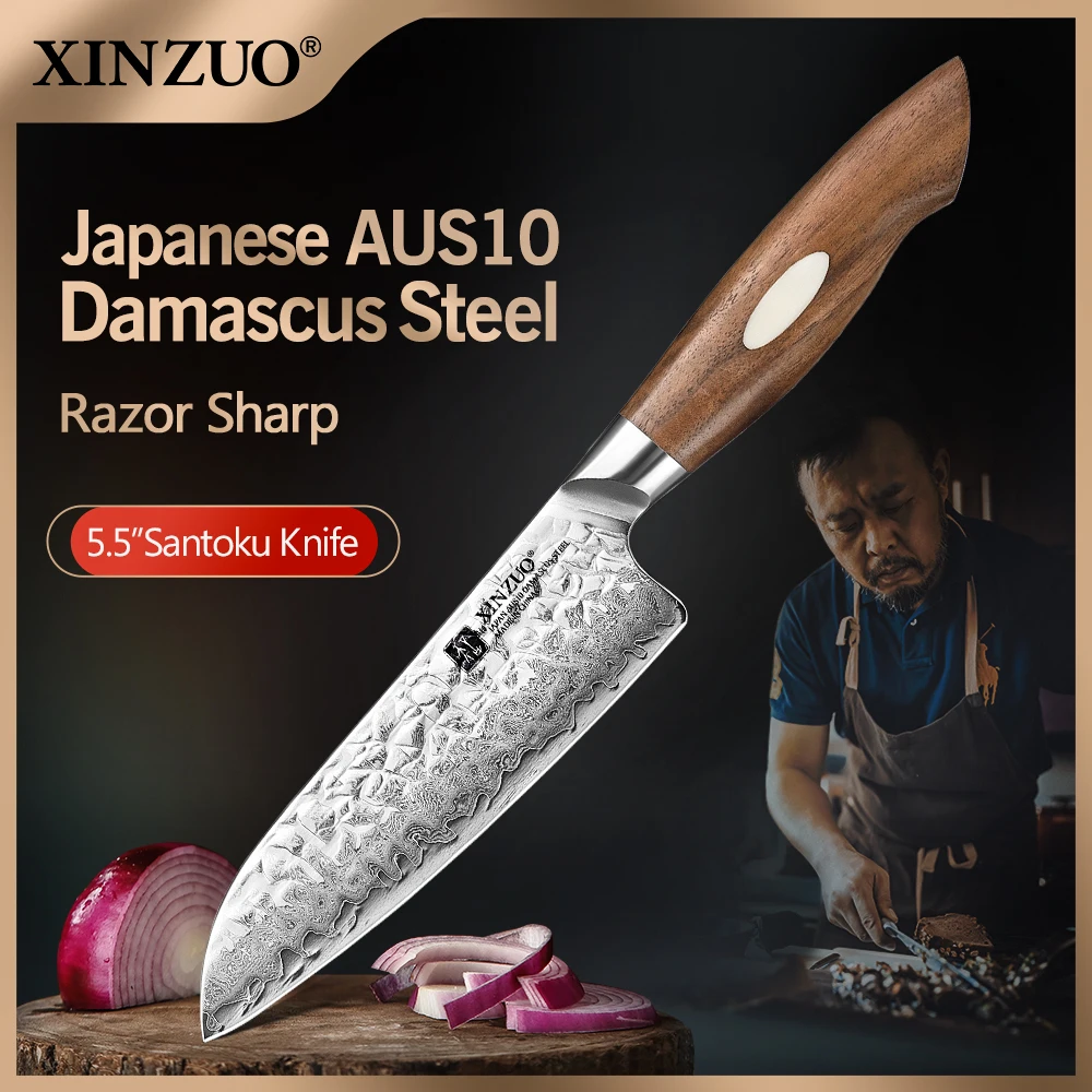 XINZUO 5,5 cala japoński AUS10 stal damasceńska Santoku nóż ostre ostrze nóż do krojenia mięsa sztućce restauracyjne narzędzia kuchenne
