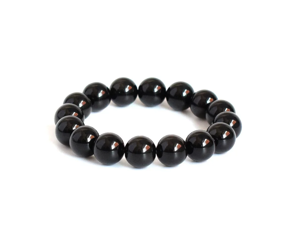 Natural Chakra Black Obsidian Carved Crystal Healing Beads Stretch Semi-precious Stones Beaded Bracelets