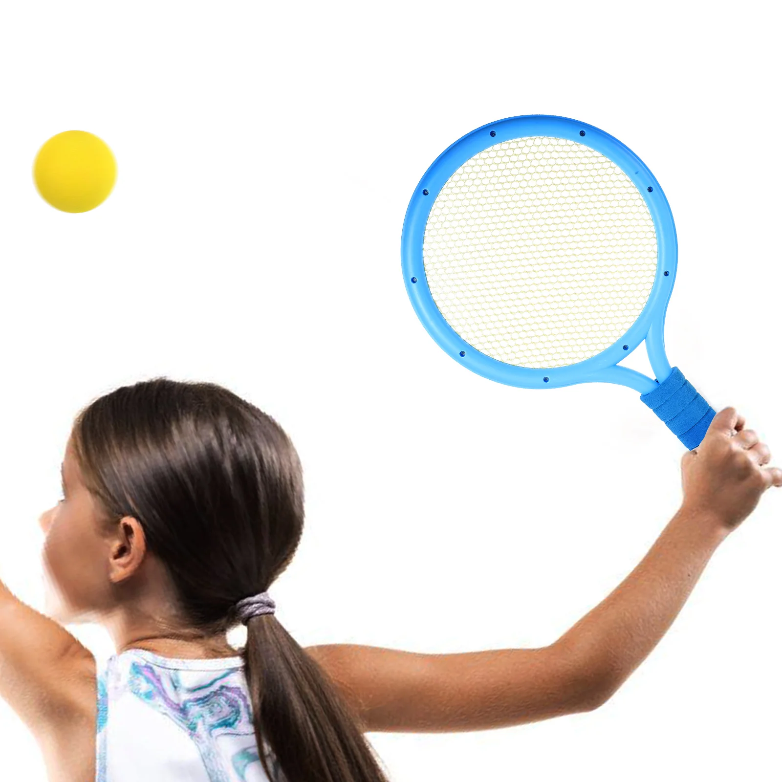 

2 Kids Badminton Tennis Rackets Blue Random 2 Balls Set Durable Material Non Slip Outdoor Sports Toys Educational Playthings