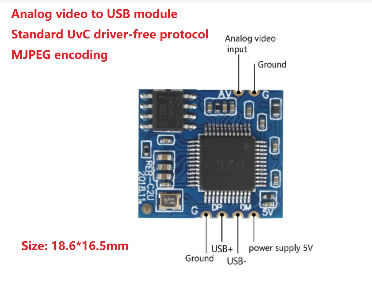 

Analog AV Video to Digital USB Camera Module CVBS to USB Chip UVC Driver-free