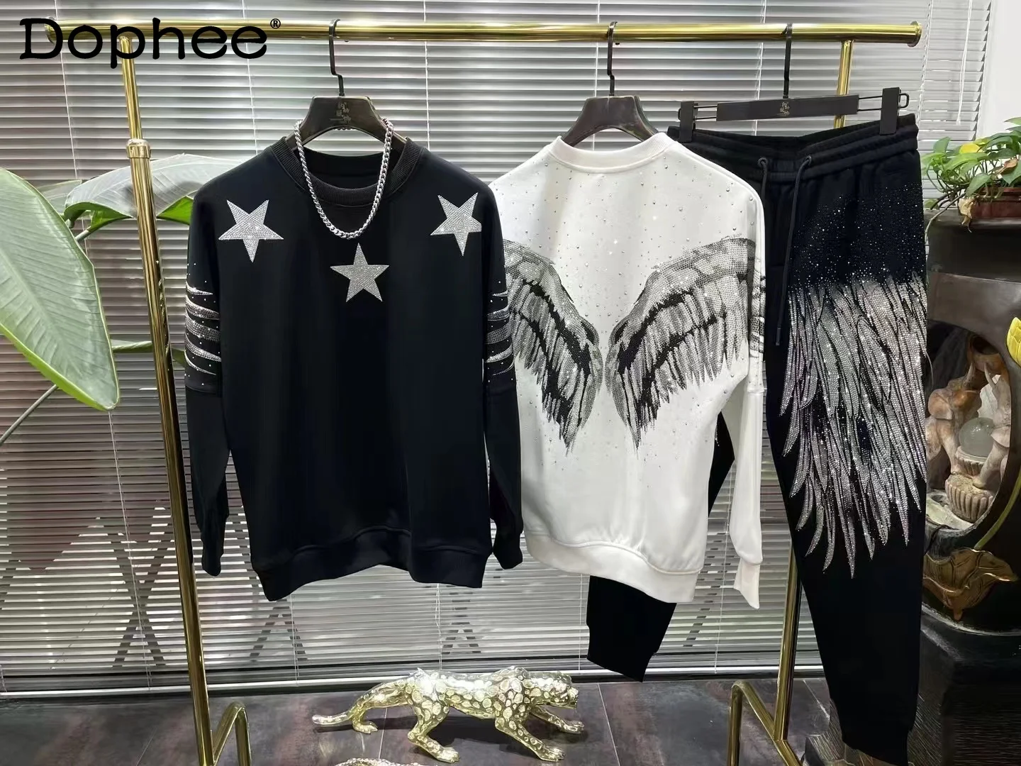 

2025 New Autumn Five-Pointed Star Loose Casual Sweatshirt Starry Heavy Embroidery Rhinestone Round Neck Fashion Pullover for Men