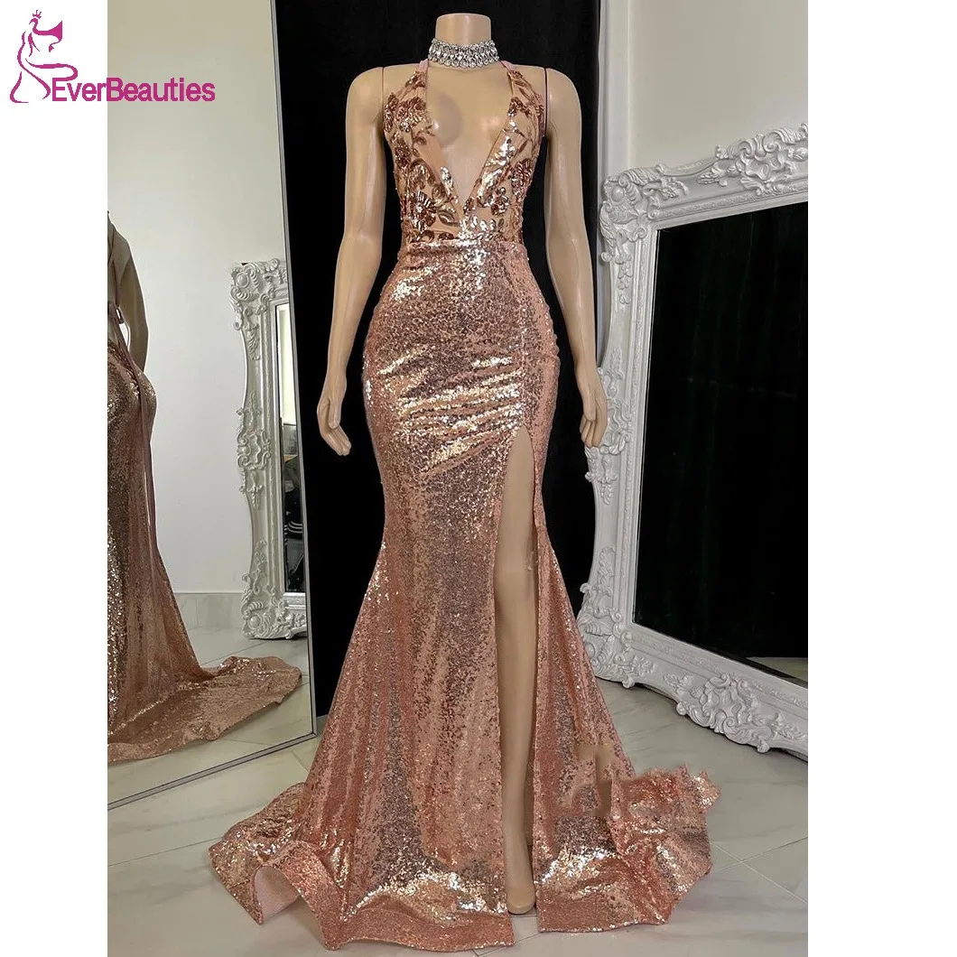 

Mermaid Sequin Lace Evening Dress for Women V Neck Prom Dress Long Sexy Side Slit Formal Party Dress Vestidos De Gala Mujer