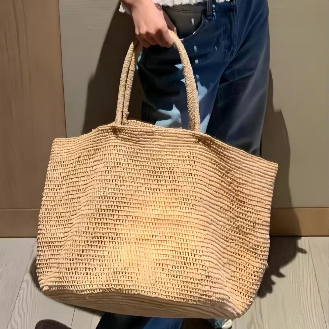 Large Handwoven Rattan Tote Bag for Women Natural Straw Beach Bag Purse Luxury Shoulder Bags Handbag Summer
