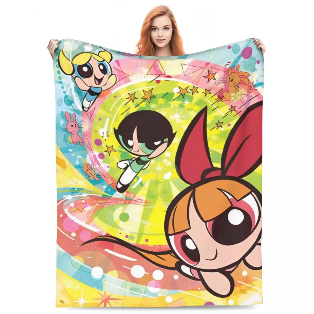 Soft BlanketBoy Girl Airplane Travel The Powerpuff Girls HD Printed Throw Blanket Flannel Bedspread For Outdoor Sofa Bed Cover