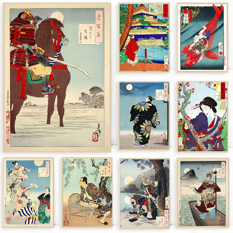 Póster de Arte de Pared Ukiyoe Japonés de Tsukioka Yoshitoshi, Impresión Vintage de Figuras de Samurai, Pintura en Lienzo, Decoración para el Hogar