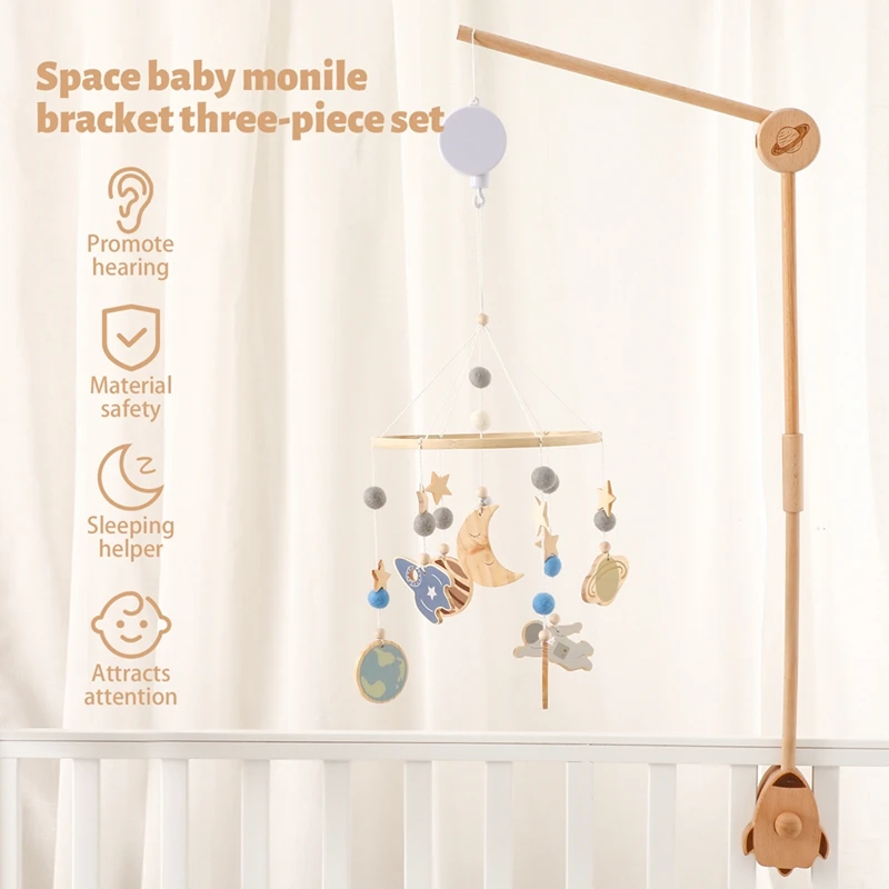 Baby Rammelaar Speelgoed 0-12 Maanden Houten Raket Mobiele Pasgeboren Muziekdoos Set Bed Bel Opknoping Speelgoed Houder Beugel Baby Wieg Speelgoed Cadeau