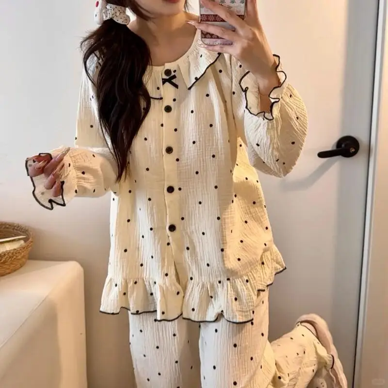 Fashion Cartoon Women's Long Sleeved Pants Pajamas Spring New Cute Sweet Girl Set Comfortable Student Home Clothes Breathable