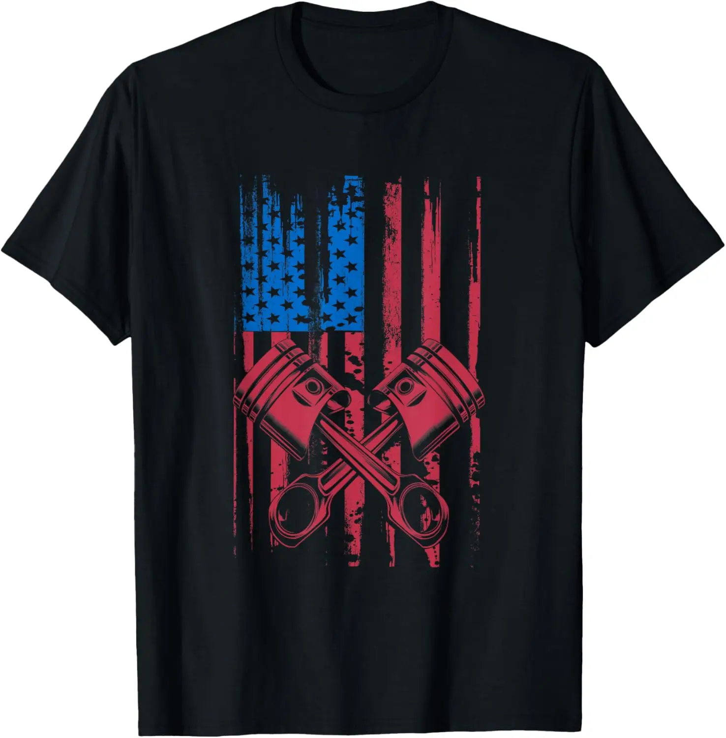 Car Mechanic American Flag T Shirt Vintage Piston Gift Tee