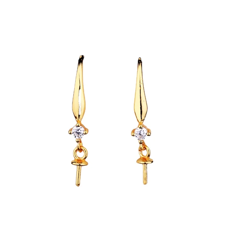 

925 Sterling Silver Hook Earrings 7-13mm Pearl or Round Bead Semi Mount Drop Earrings Yellow White Rose Gold Color