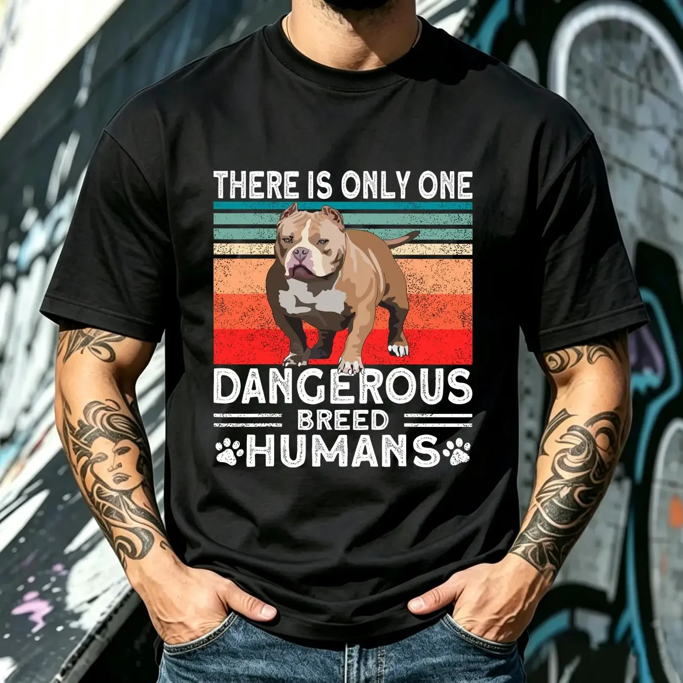 washed T Shirt Bully XL Pitbull Only Dangerous Breed Humans American  vintage Washed Soft Comfortable Breathable Casual
