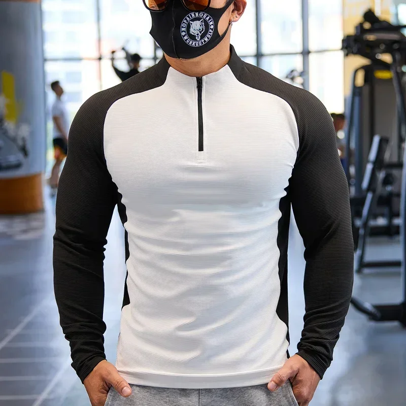 

New Men Running Sportswear Fitness Long-Sleeved Thick Section High Elastic Long-Sleeved Slim Half-Zip Bike Cycling Jersey