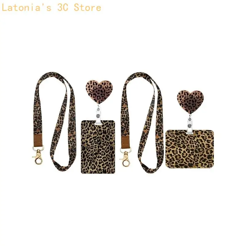 Retractable Badge Holders Set with Fashion Print Lanyard, Automatic Return Reels, and Rotating Clip for Access Cards X3UB