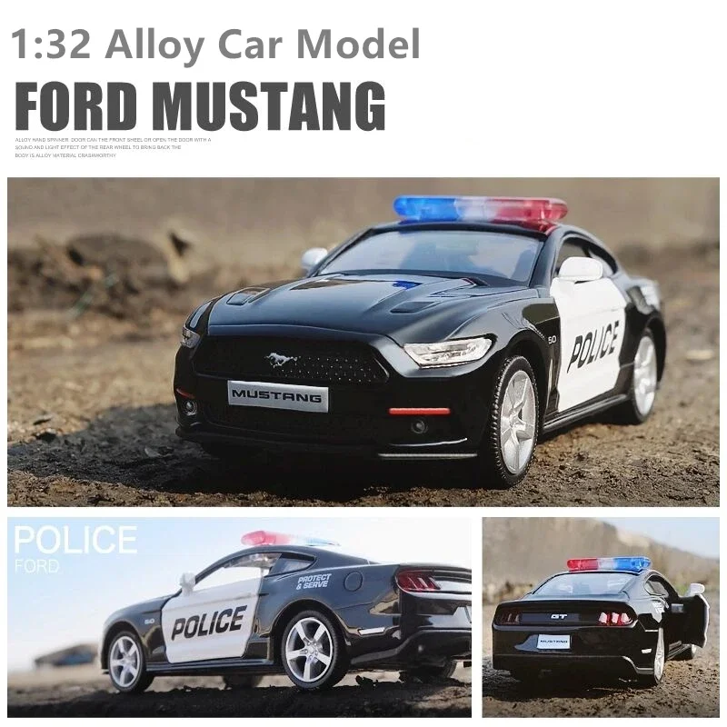 1:32 Mustang Alloy Sports Car Model Diecasts Metal Police Toy Car Model Simulation Sound and Light Collection Toy Gift