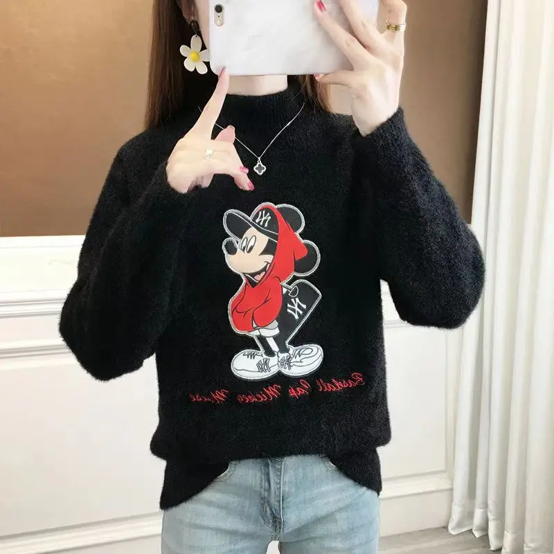 ティエンエド ハイカラー ミンクベルベット ニットセーター 中学生向け 秋冬 ベースレイヤー 女の子用