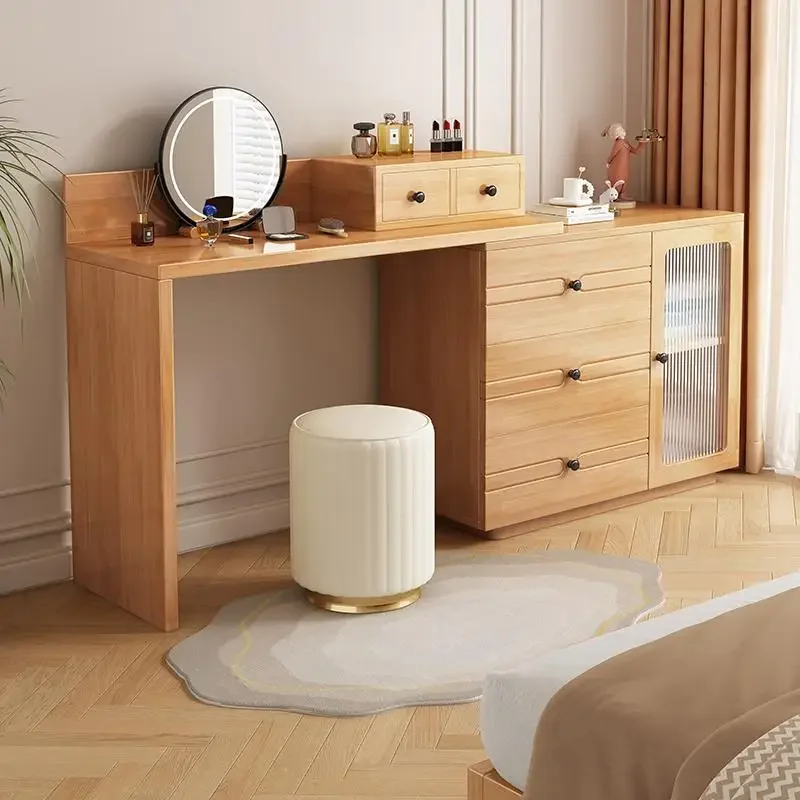 

Organizer Lights Wood Vanity Table Mirror Glass Nordic House Unique Drawers Dressers Makeup Luxury Corner Coiffeuse Furniture
