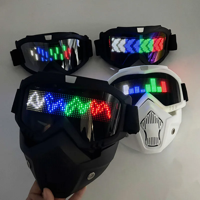 Cool Bluetooth-bediening LED-gezichtsmasker Programmeerbaar oplichtende Harley-maskers USB-opladen Heren Dames Nachtshow Prestatiebenodigdheden