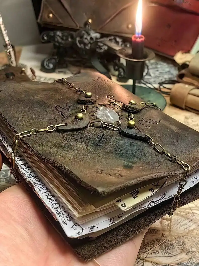 BLAMAG Book Of Locks Theme Magic Book Handmade Leather Cover  Creative Diary Journal Notebook Handaccount