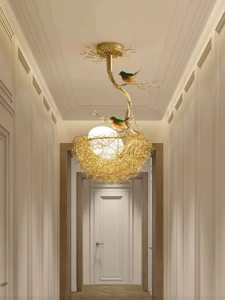 Modern Led Living Dining Room Kitchen Chandeliers Gold Bird Nest Egg Glass Ball Pendant Light Bedroom Loft Ceiling Hanghing Lamp