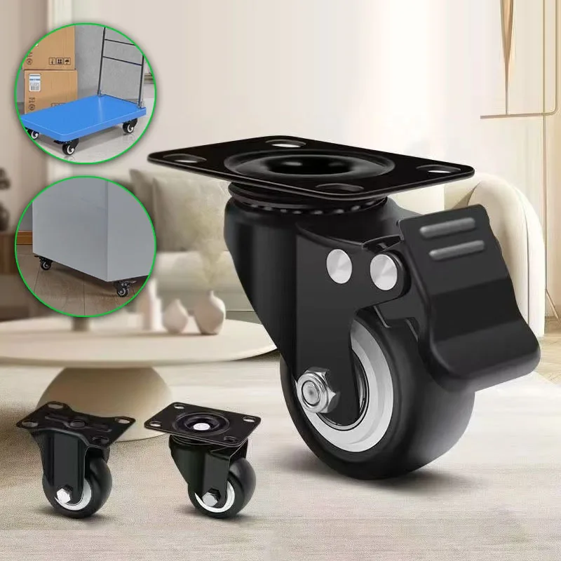 

1.5-inch casters, a set of 4 black industrial heavy-duty casters with brakes, locking casters for furniture and work carts