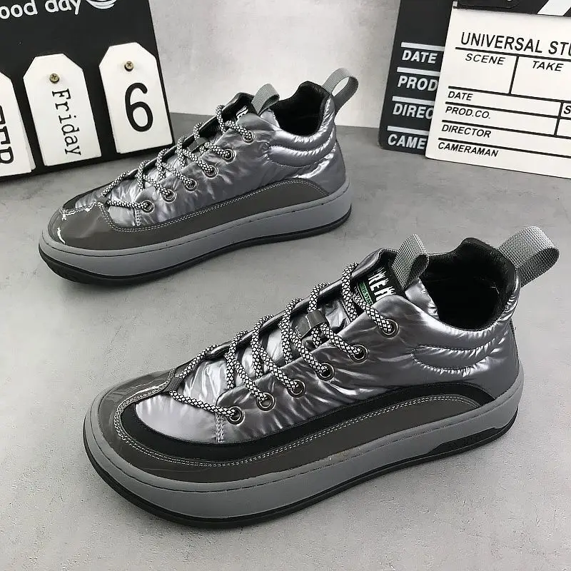 Mens Sneakers Casual Fashion Canvas Height Increased Platform Shoes Trend Cool Mixed Colors Plush Winter High Top Board Shoes
