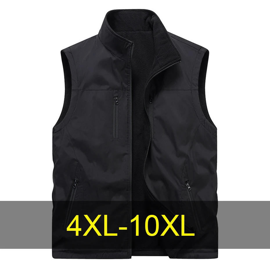 10XL Plus Size Double-sided Vest Men Autumn Winter Fleece Vests Male Sleeveless Jacket Male Big Size 10XL