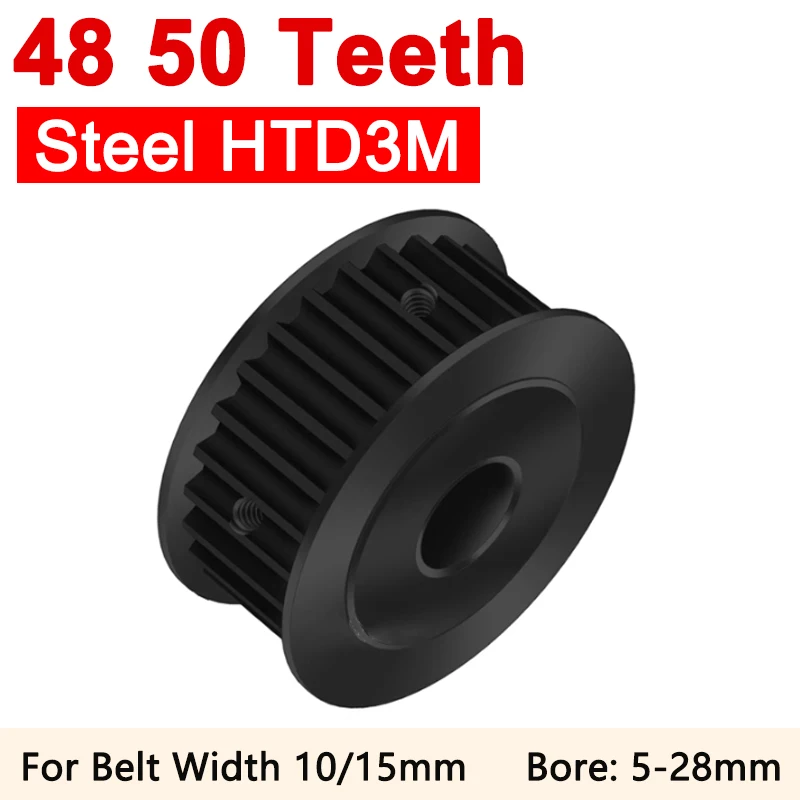 

1pcs HTD3M Steel Timing Pulley 48 50 Teeth Synchronous Wheel Teeth Width 11/16mm Bore 5 6 6.35 8 10 12-28mm Drive Belt 48T 50T