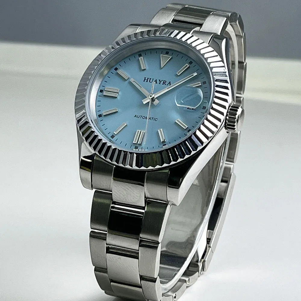 HUAYRA Men's Gift New leisure men's mechanical NH35 Movement automatic watch Stainless steel men's Sport blue dial waterproof